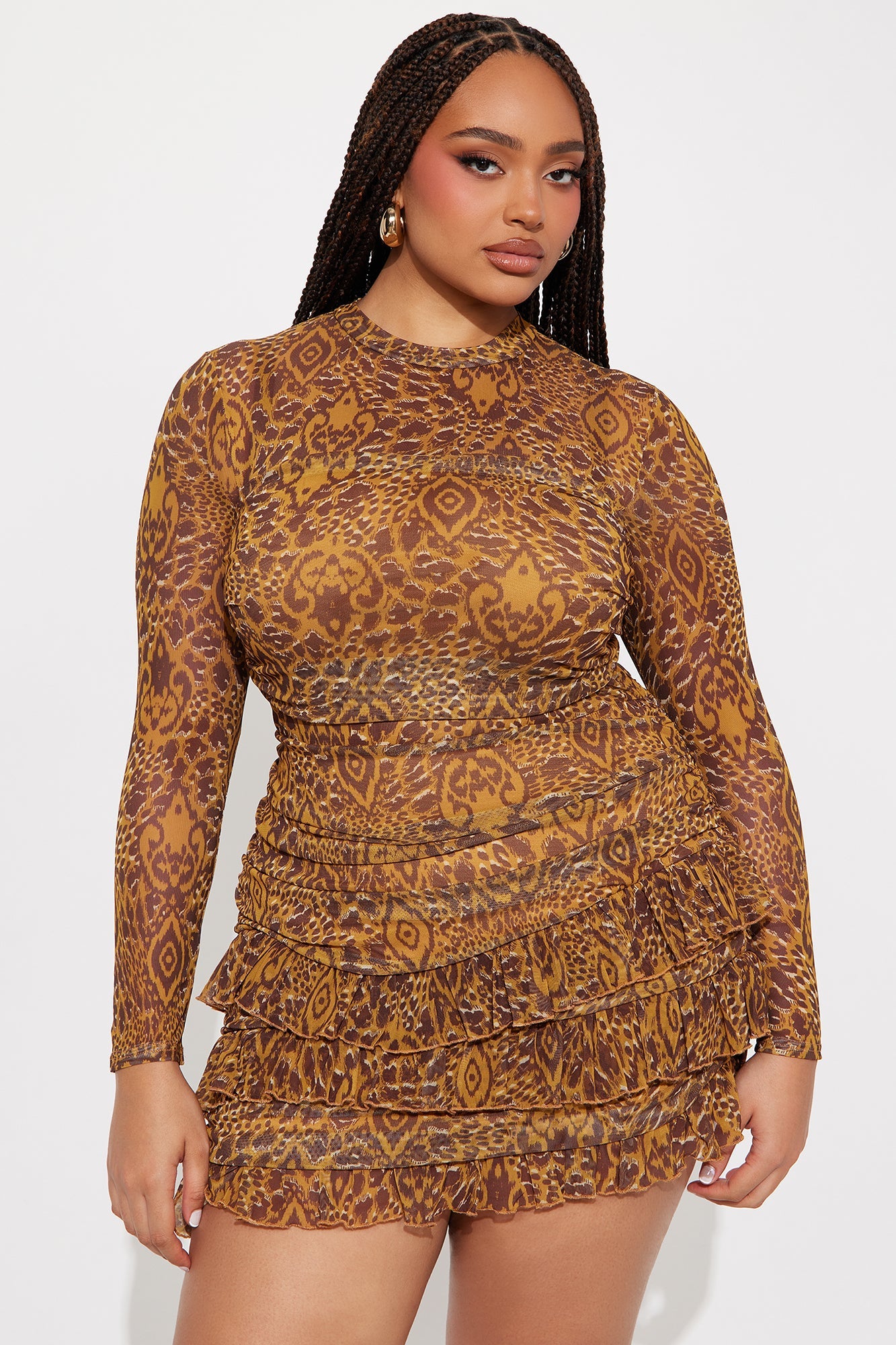 Marleena Mesh Micro Mini Dress - Brown/combo