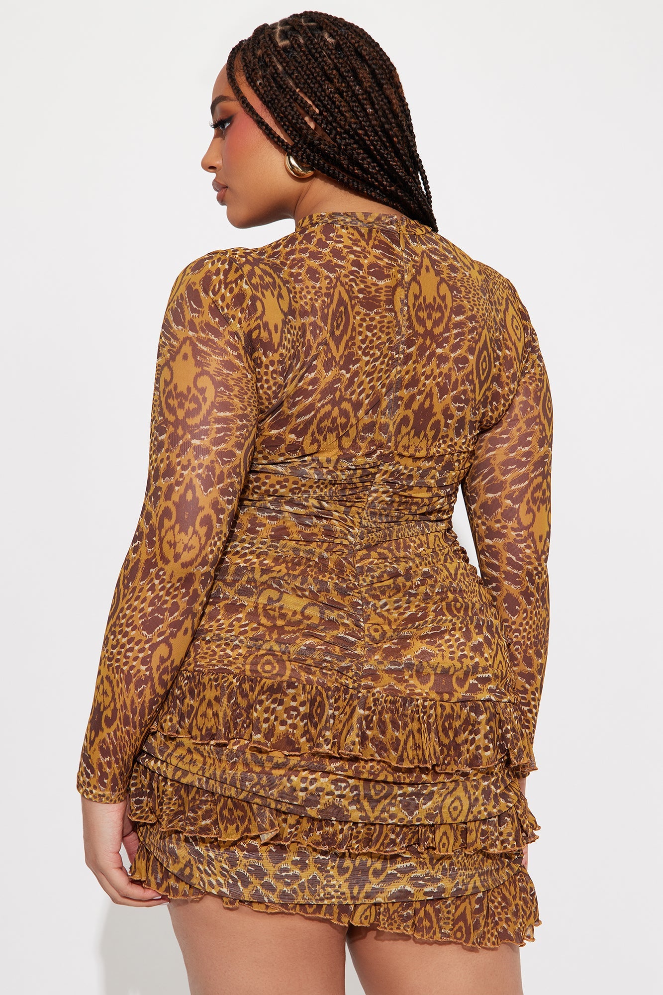 Marleena Mesh Micro Mini Dress - Brown/combo