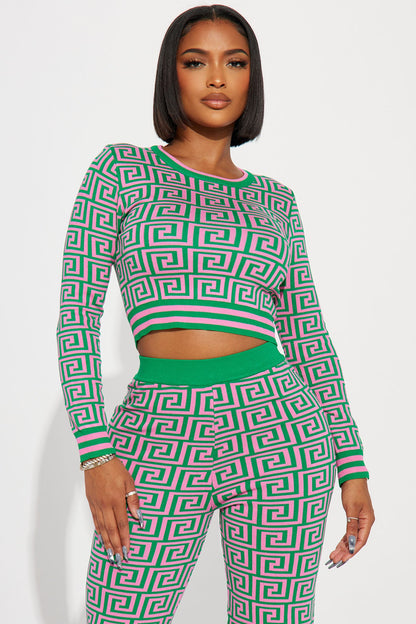 Farrah Sweater Pant Set - Green/combo