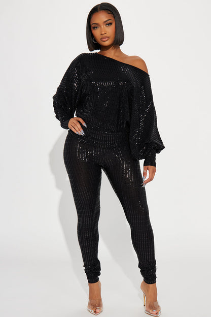 Shining Star Off Shoulder Set - Black