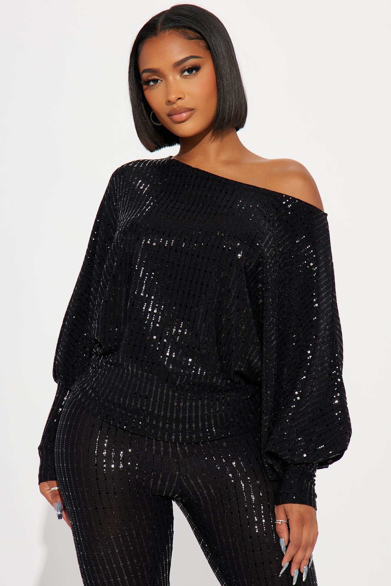 Shining Star Off Shoulder Set - Black