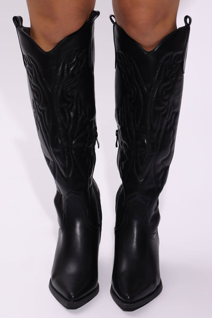 Wanna Know You Knee High Boots - Black