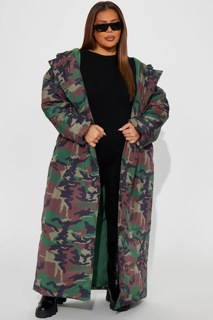 Lilith Camo Puffer Coat - Olive/combo