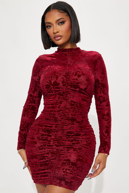 Vivian Velvet Mini Dress - Wine