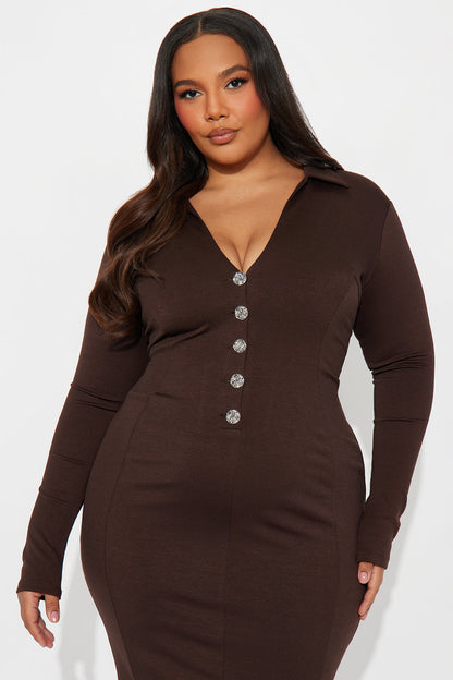 Brielle Button Up Midi Dress - Chocolate
