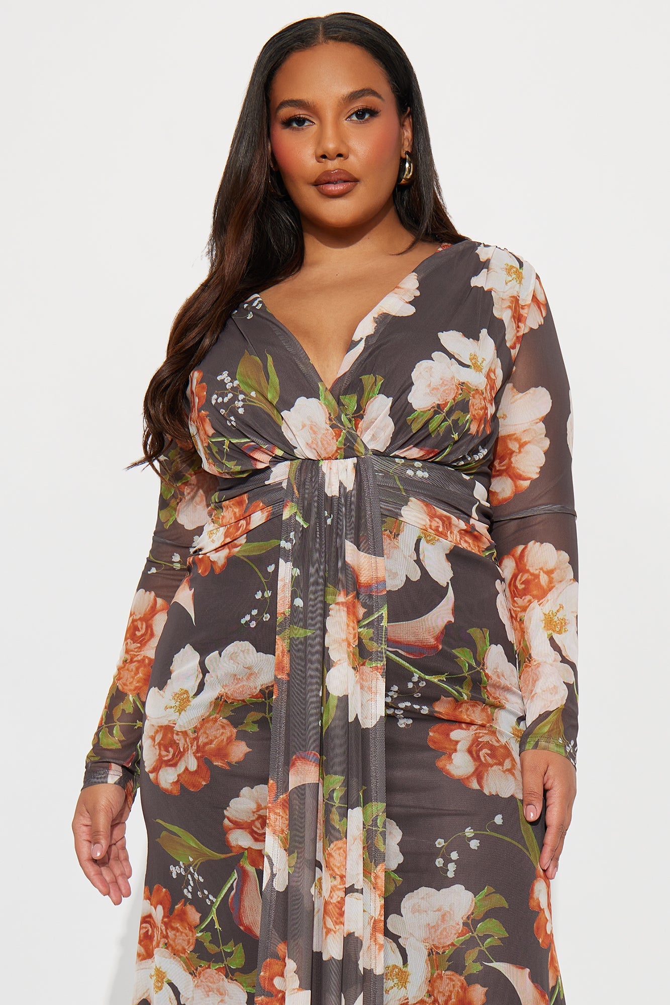 Bare Kiss Floral Mesh Maxi Dress - Dark Brown