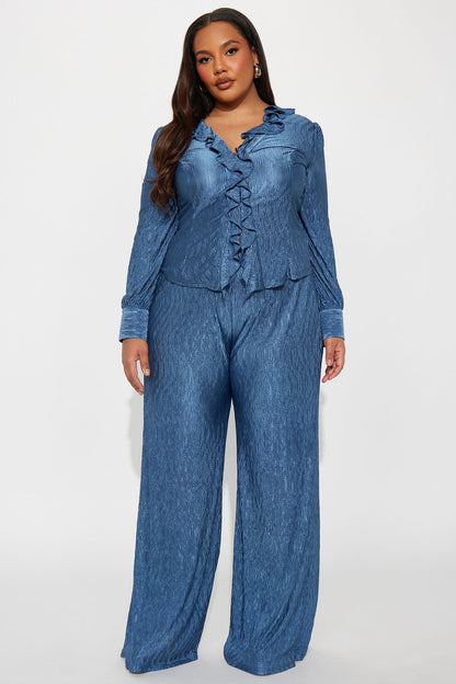 Sabine Plisse Ruffle Pant Set - Blue
