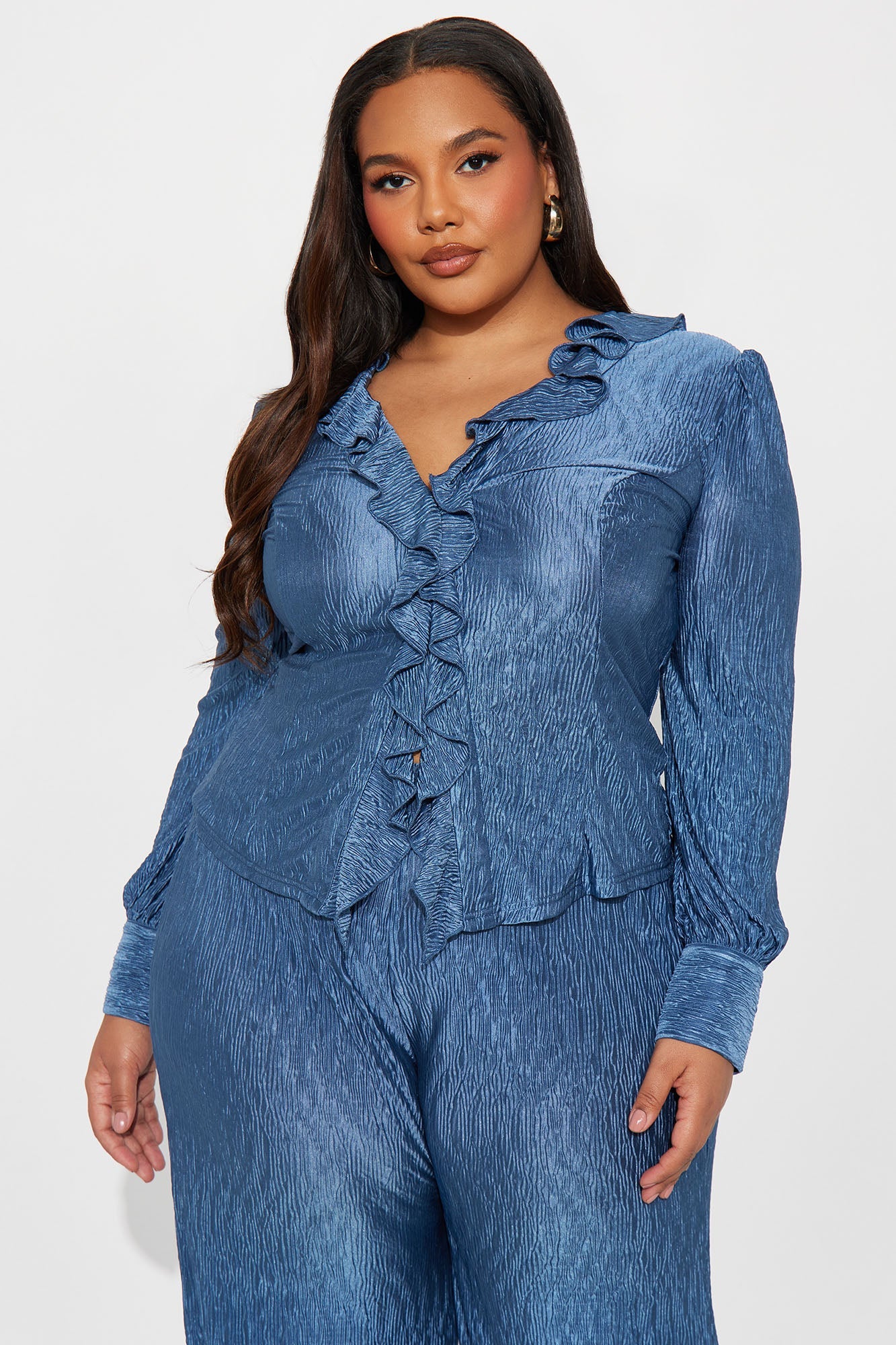 Sabine Plisse Ruffle Pant Set - Blue