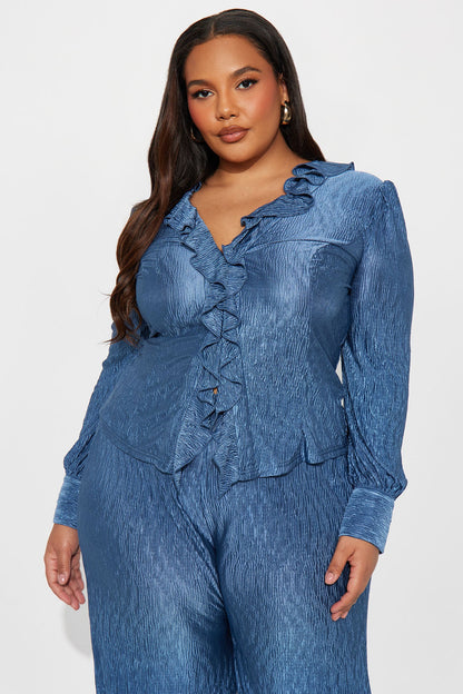 Sabine Plisse Ruffle Pant Set - Blue