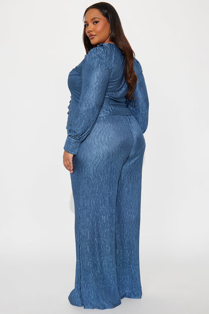 Sabine Plisse Ruffle Pant Set - Blue