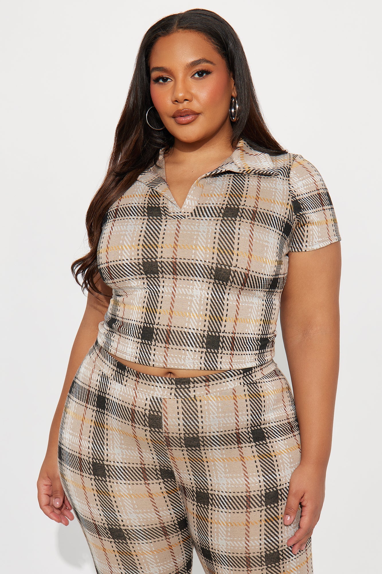Petra Plaid Pant Set - Taupe/combo