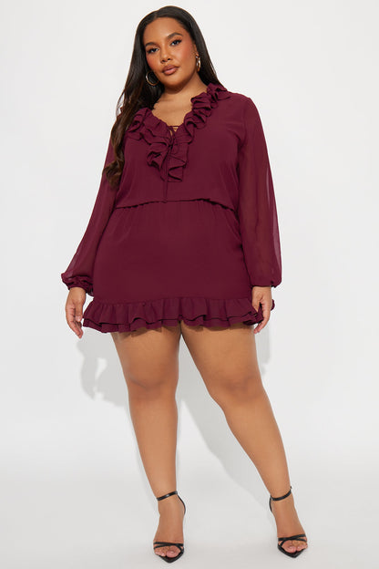 Summer Daze Ruffle Chiffon Mini Dress - Burgundy