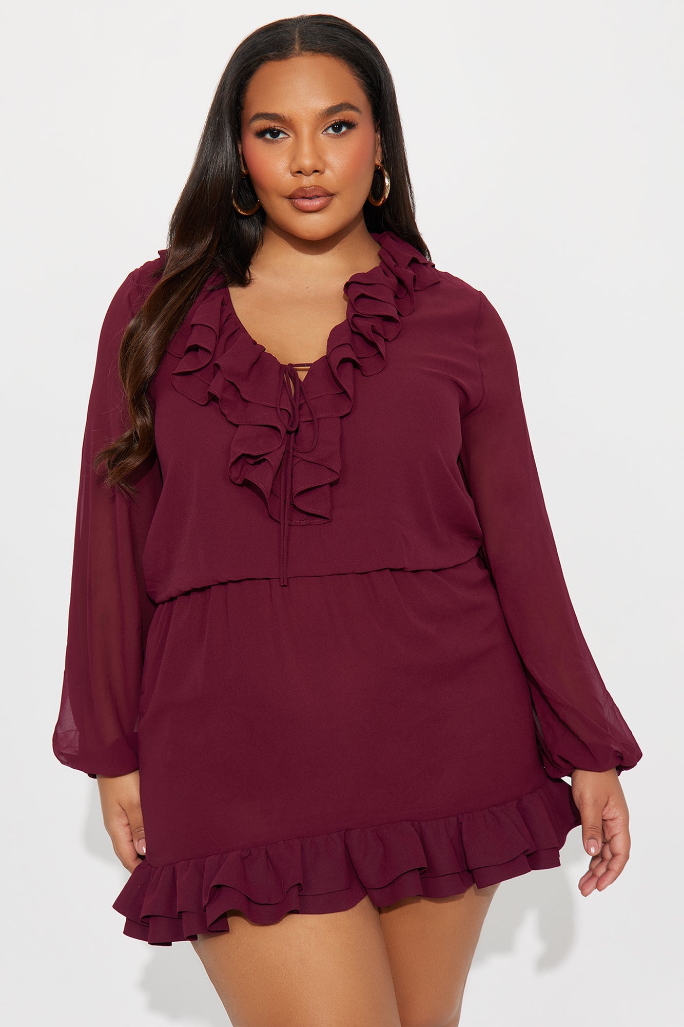 Summer Daze Ruffle Chiffon Mini Dress - Burgundy