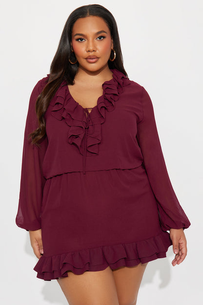 Summer Daze Ruffle Chiffon Mini Dress - Burgundy