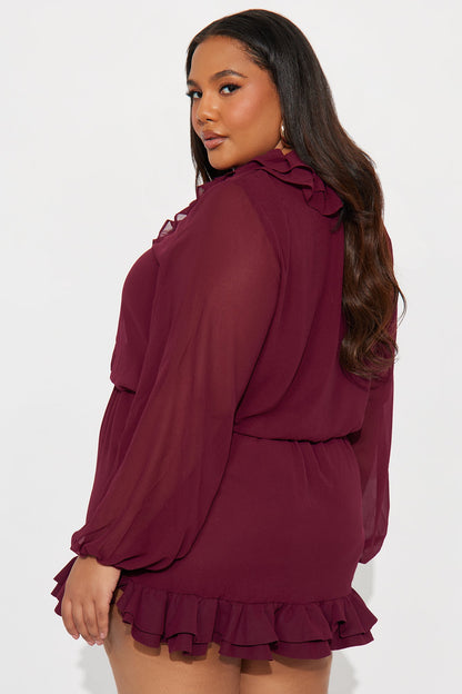Summer Daze Ruffle Chiffon Mini Dress - Burgundy