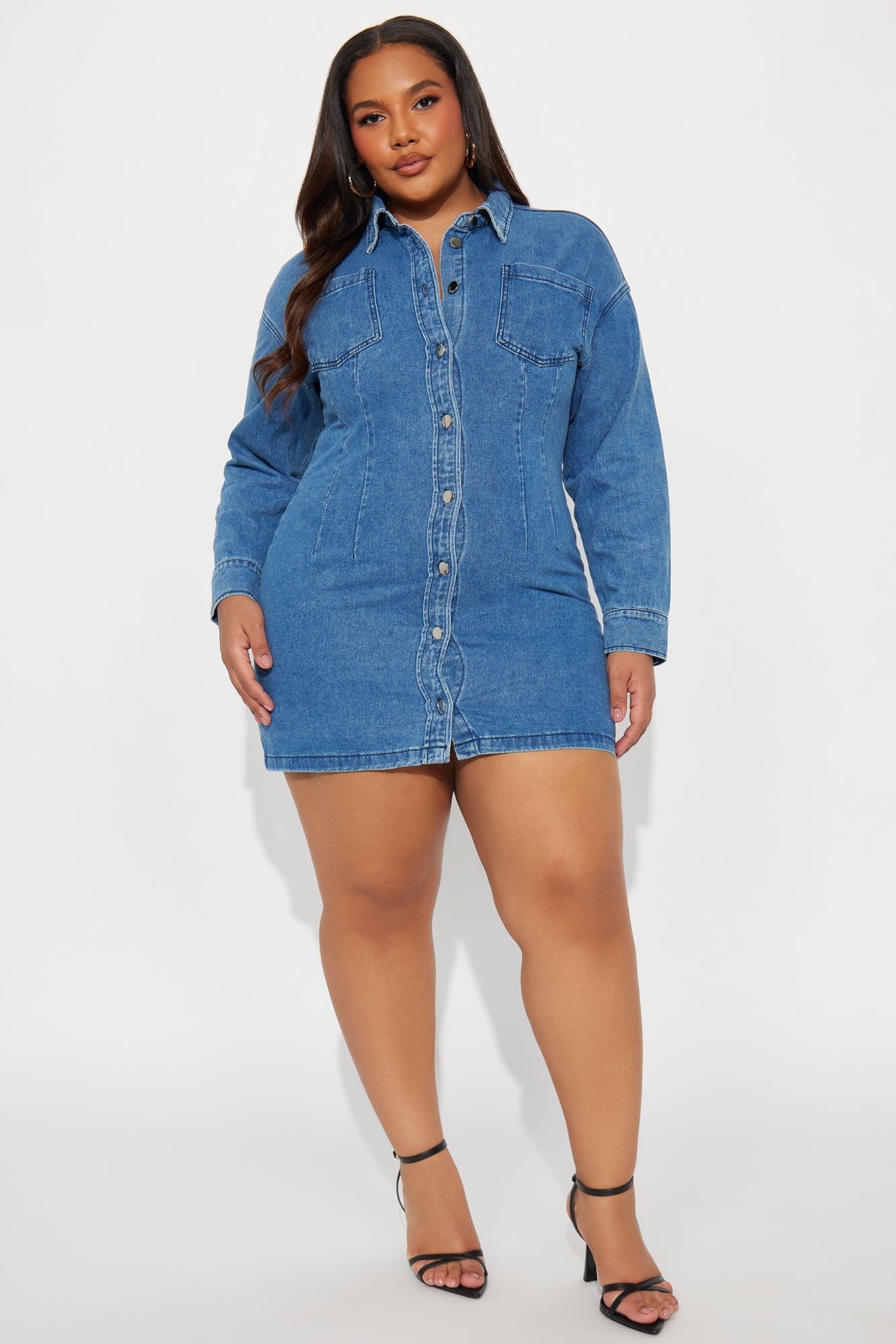 Burning Blue Long Sleeve Denim Mini Dress - Denim