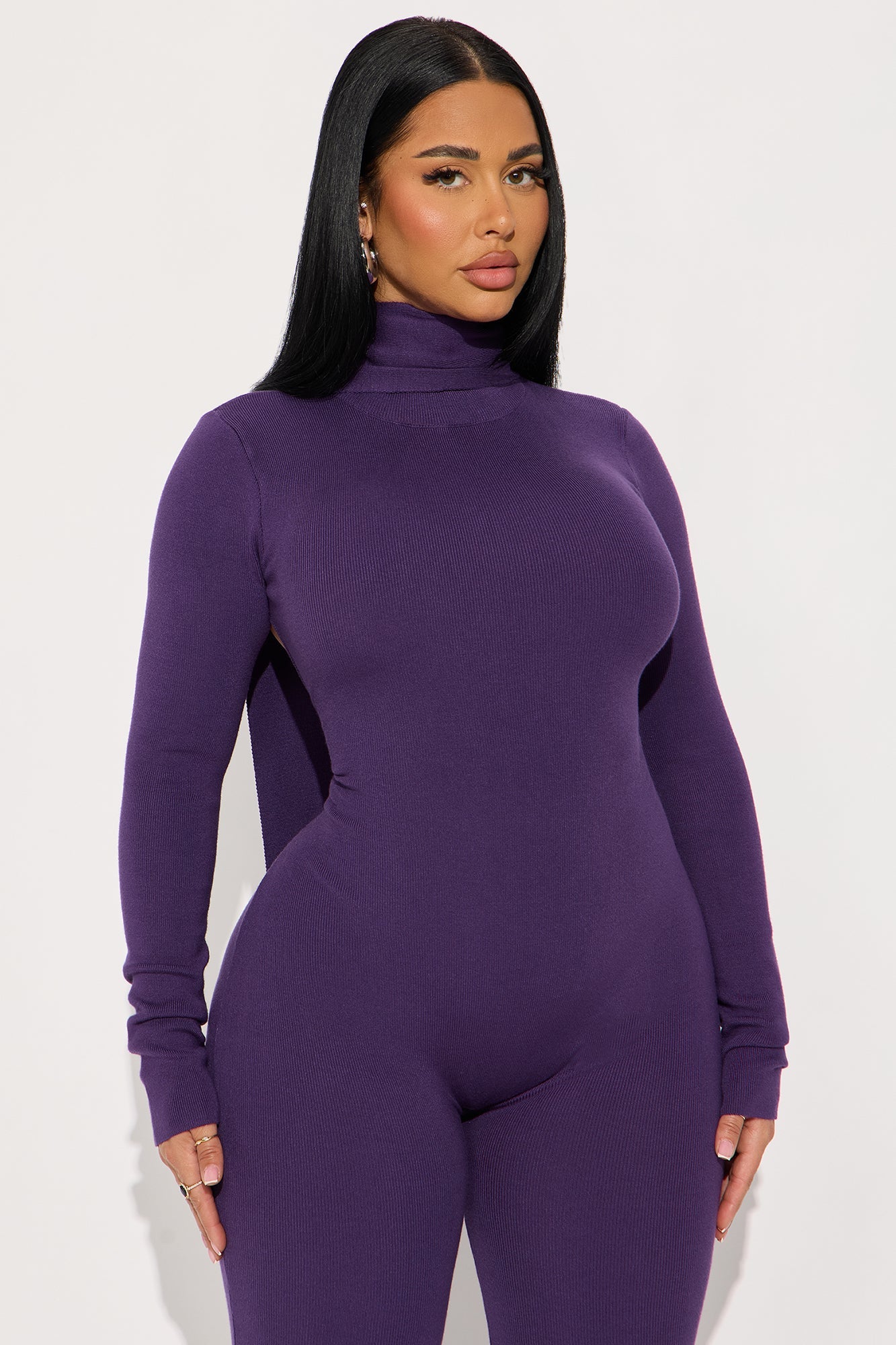 Love Me More Sweater Skinny Leg Jumpsuit - Plum
