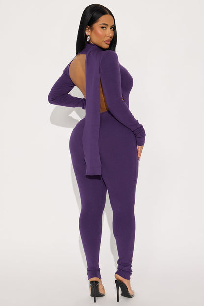Love Me More Sweater Skinny Leg Jumpsuit - Plum