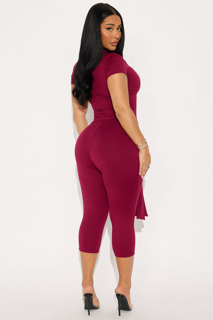 Knot Your Babe Short Sleeve Capri Set - Wine