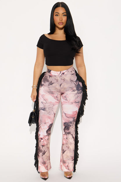 All At Once Fringe Flare Pant - Pink/combo