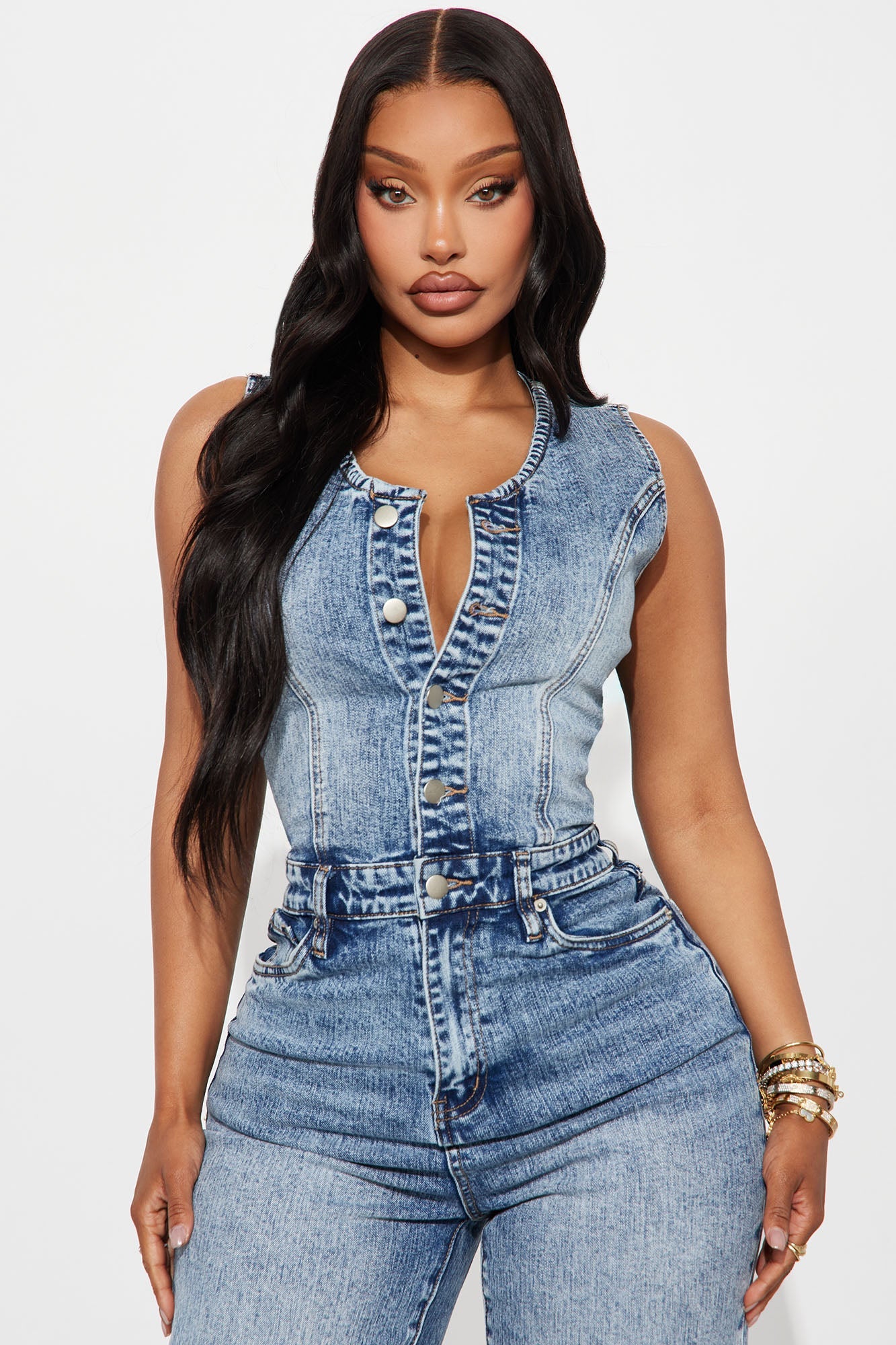 Zenaida Denim Wide Leg Jumpsuit - Medium Wash