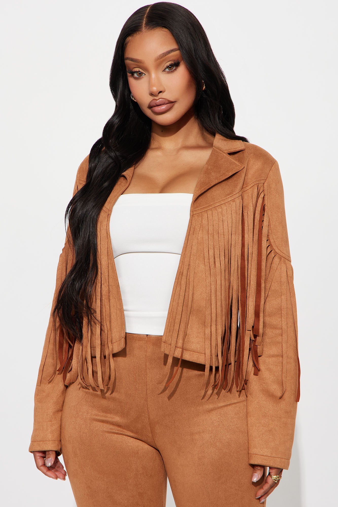 Lorene Faux Suede Flare Pant Set - Brown