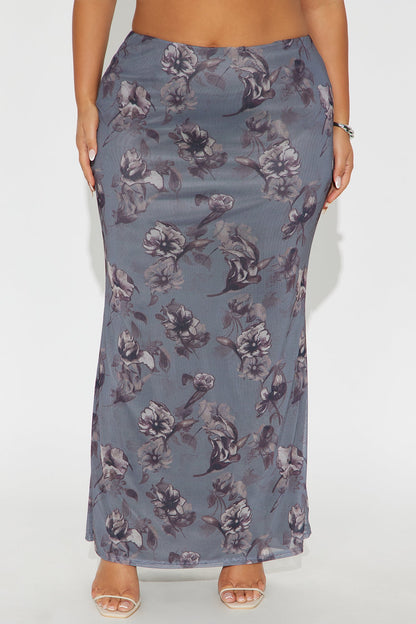 Feeling Moody Floral Mesh Maxi Skirt - Grey/combo