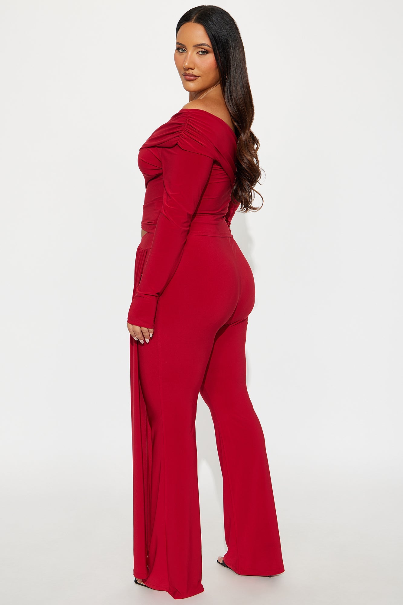 Set To Stun One Shoulder Draped Pant Set - Red