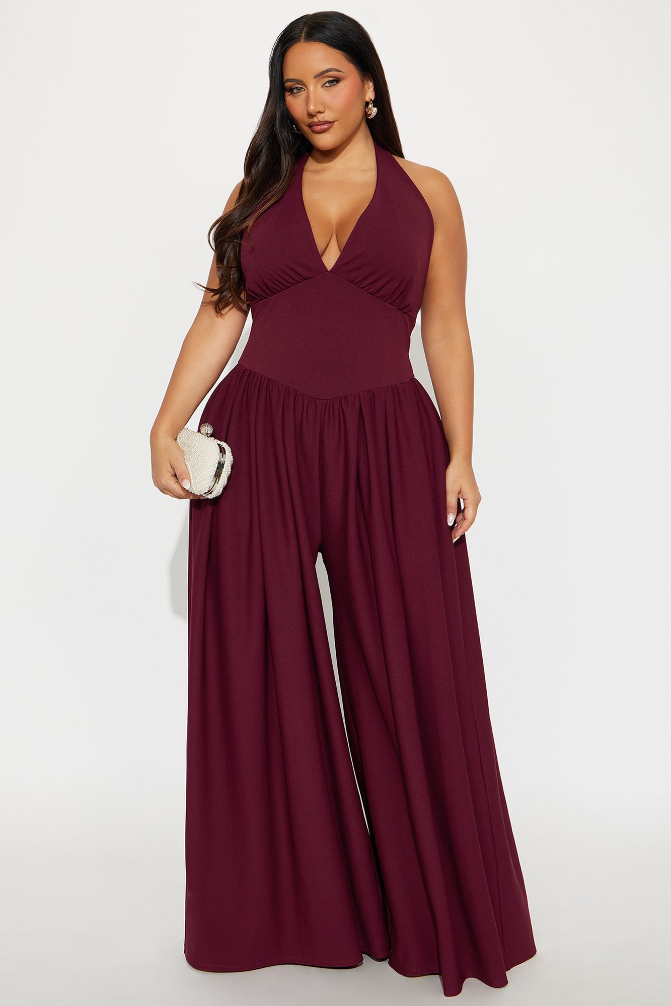 Lighter Than Air Crepe Wide Leg Jumpsuit - Burgundy
