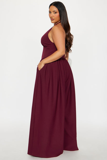 Lighter Than Air Crepe Wide Leg Jumpsuit - Burgundy