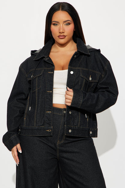 Sooner Or Later Hooded Trucker Jacket - Dark Denim