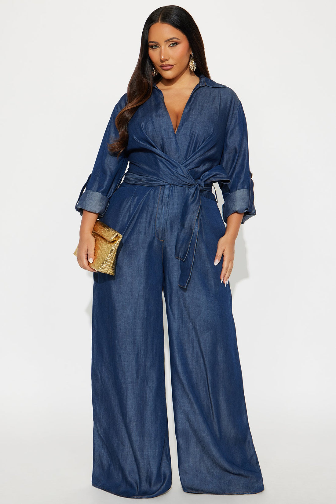 Ophelia Waist Tie Wide Leg Jumpsuit - Dark Wash