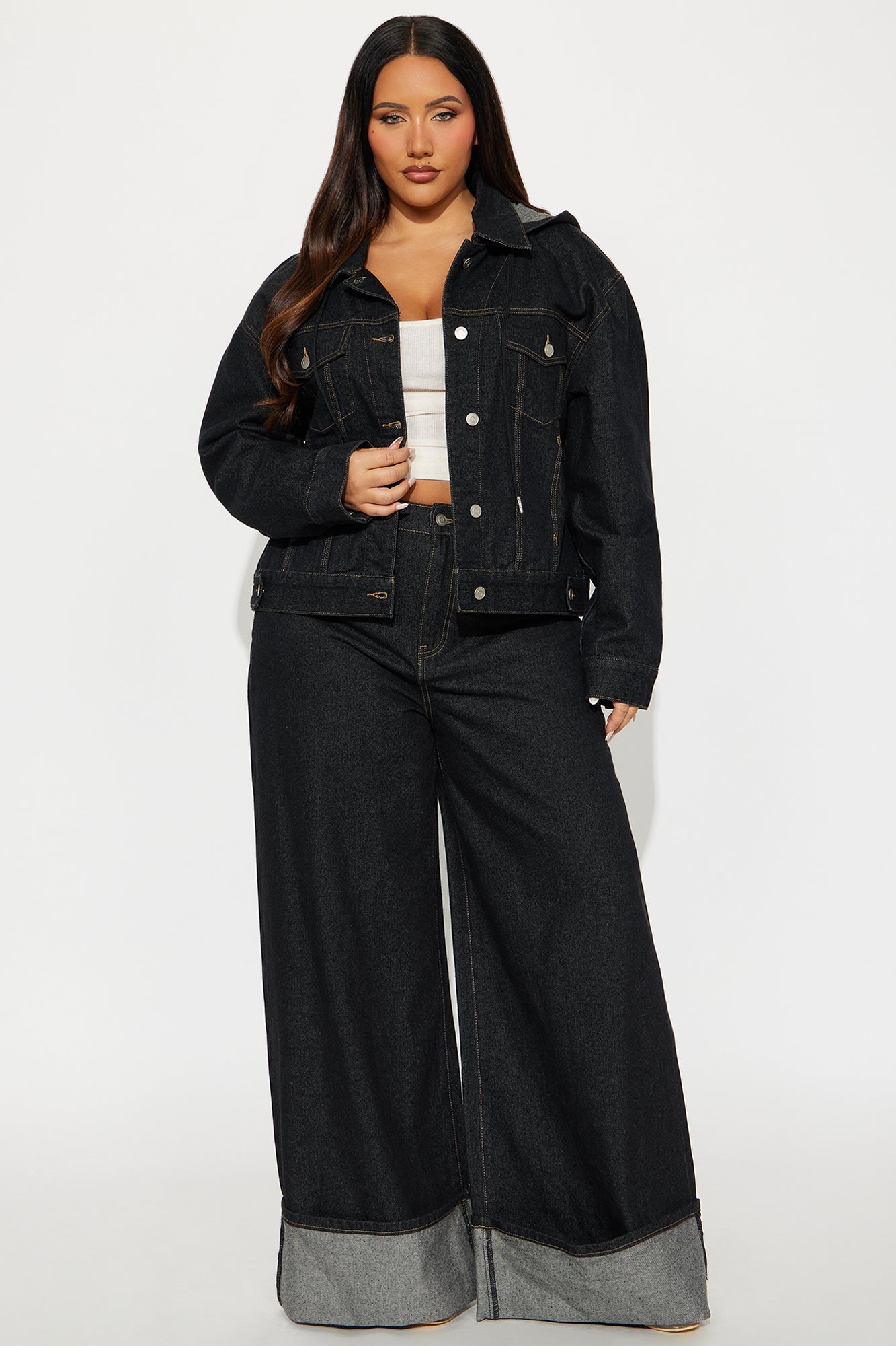 Sooner Or Later Cuffed Wide Leg Jeans - Dark Denim
