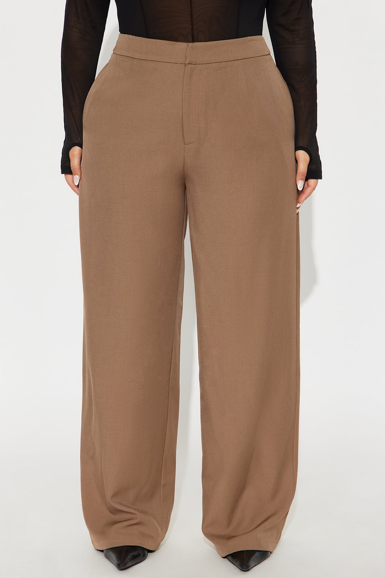 Close The Deal Wide Leg Trouser Pant 33″ - Mocha