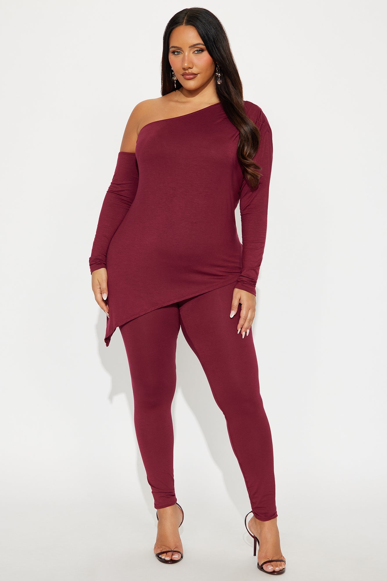 Chill Day Slay Asymmetrical Legging Set - Burgundy