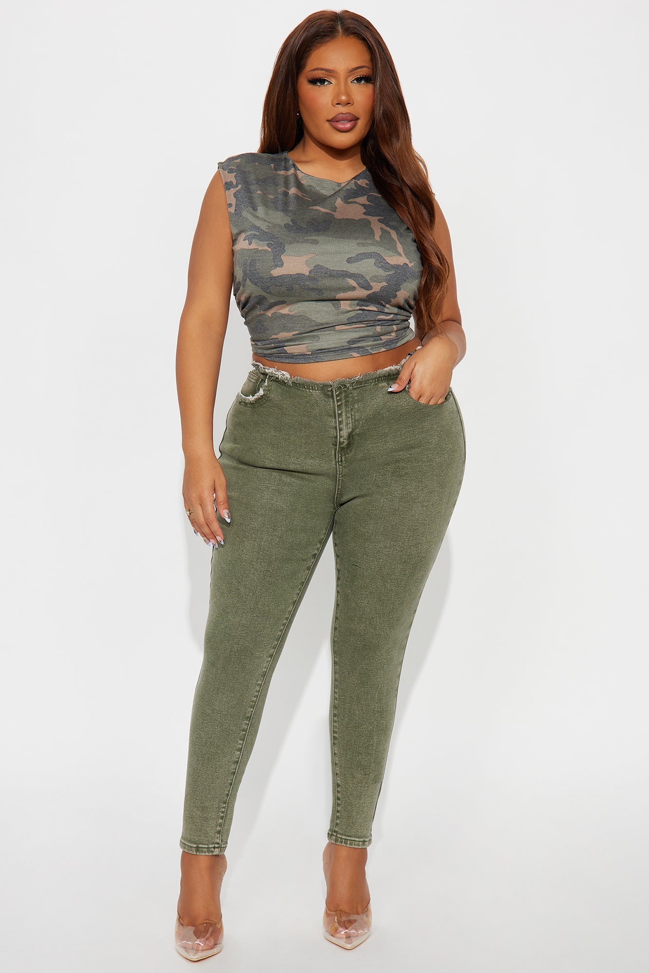 Highly Motivated Low Rise Skinny Jeans - Olive