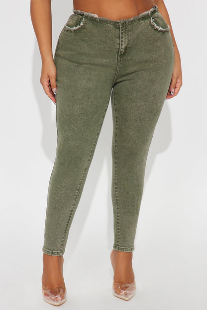 Highly Motivated Low Rise Skinny Jeans - Olive