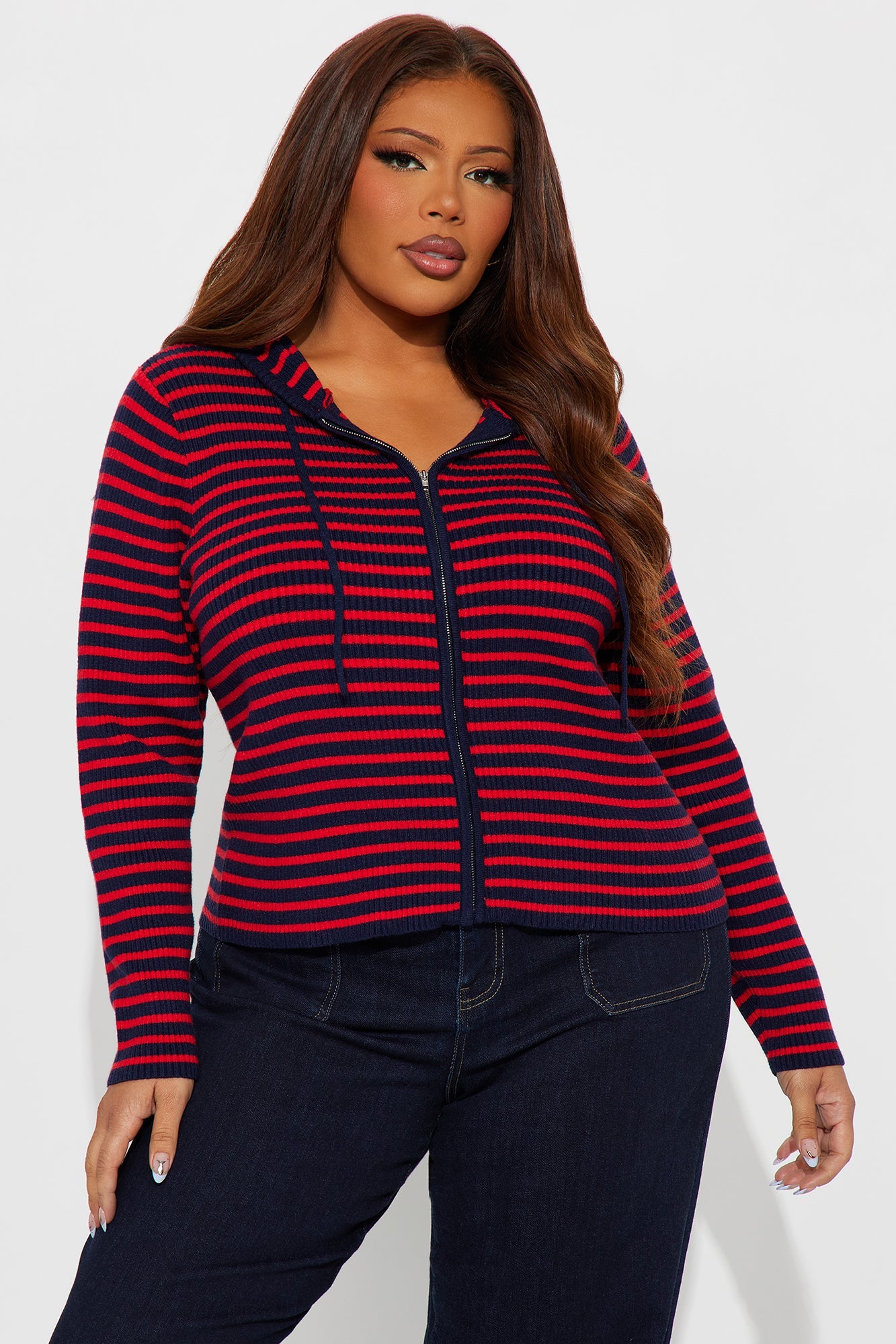 The Cutest Striped Ribbed Sweater - Navy/combo