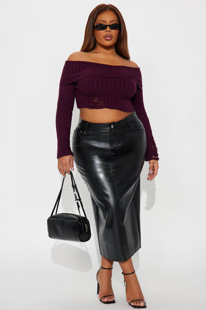 Manifest It Ribbed Off Shoulder Sweater - Plum