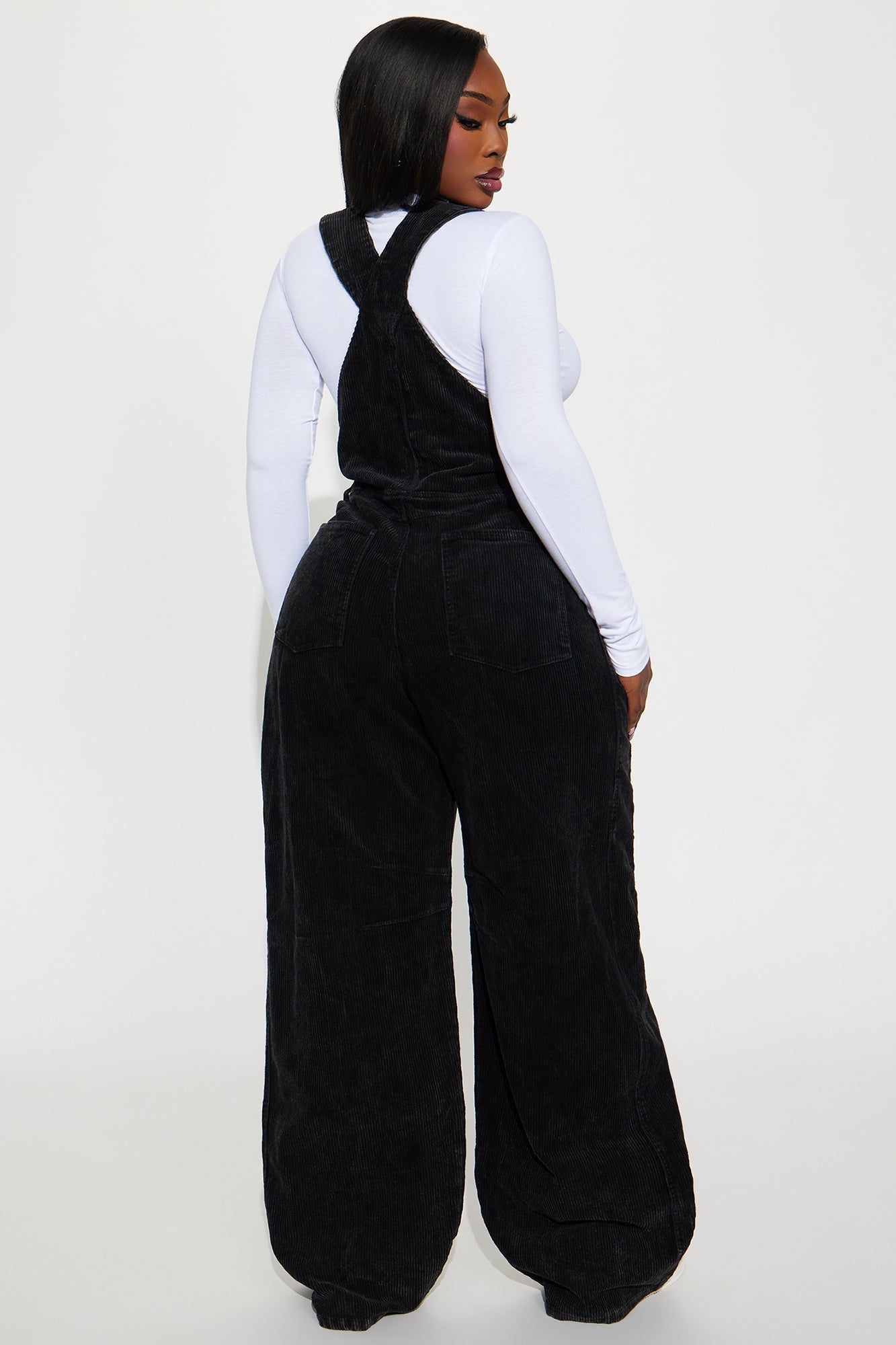 Brielle Washed Corduroy Overalls Jumpsuit - Black