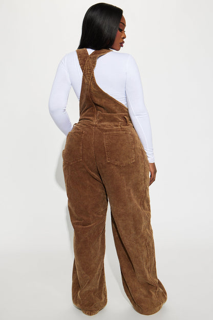 Brielle Washed Corduroy Overalls Jumpsuit - Brown