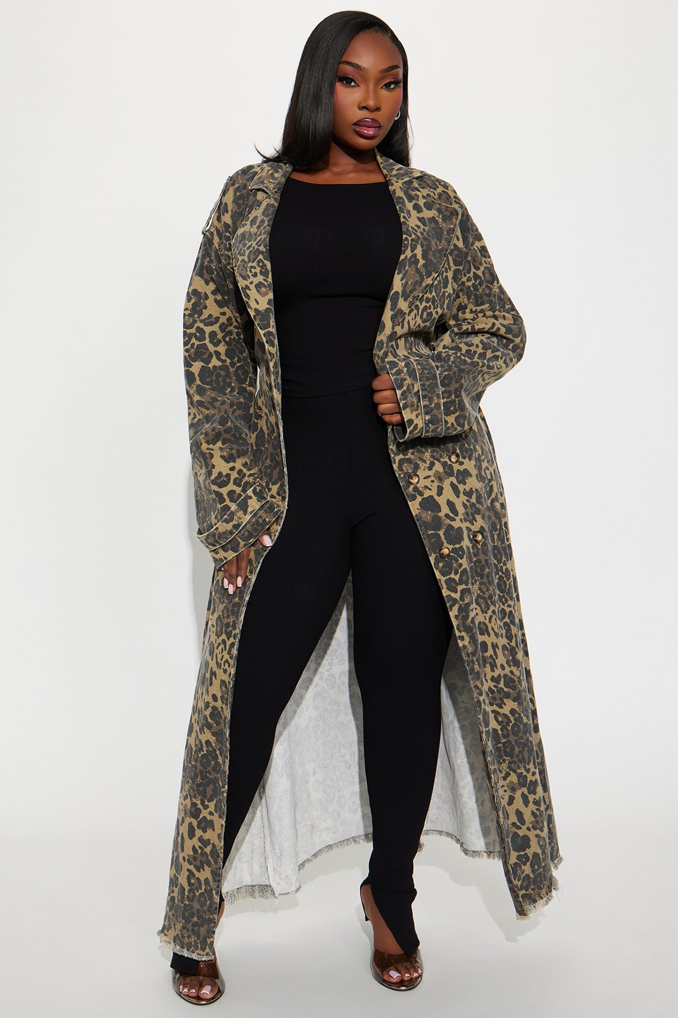 Destiny Leopard Denim Trench - Brown/combo