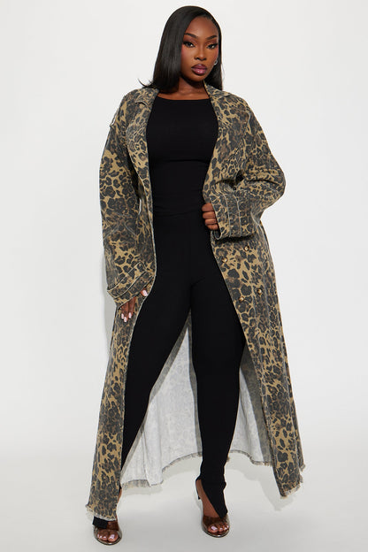 Destiny Leopard Denim Trench - Brown/combo