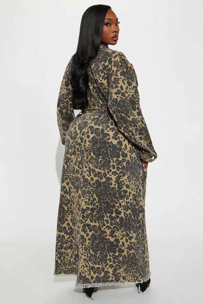 Destiny Leopard Denim Trench - Brown/combo