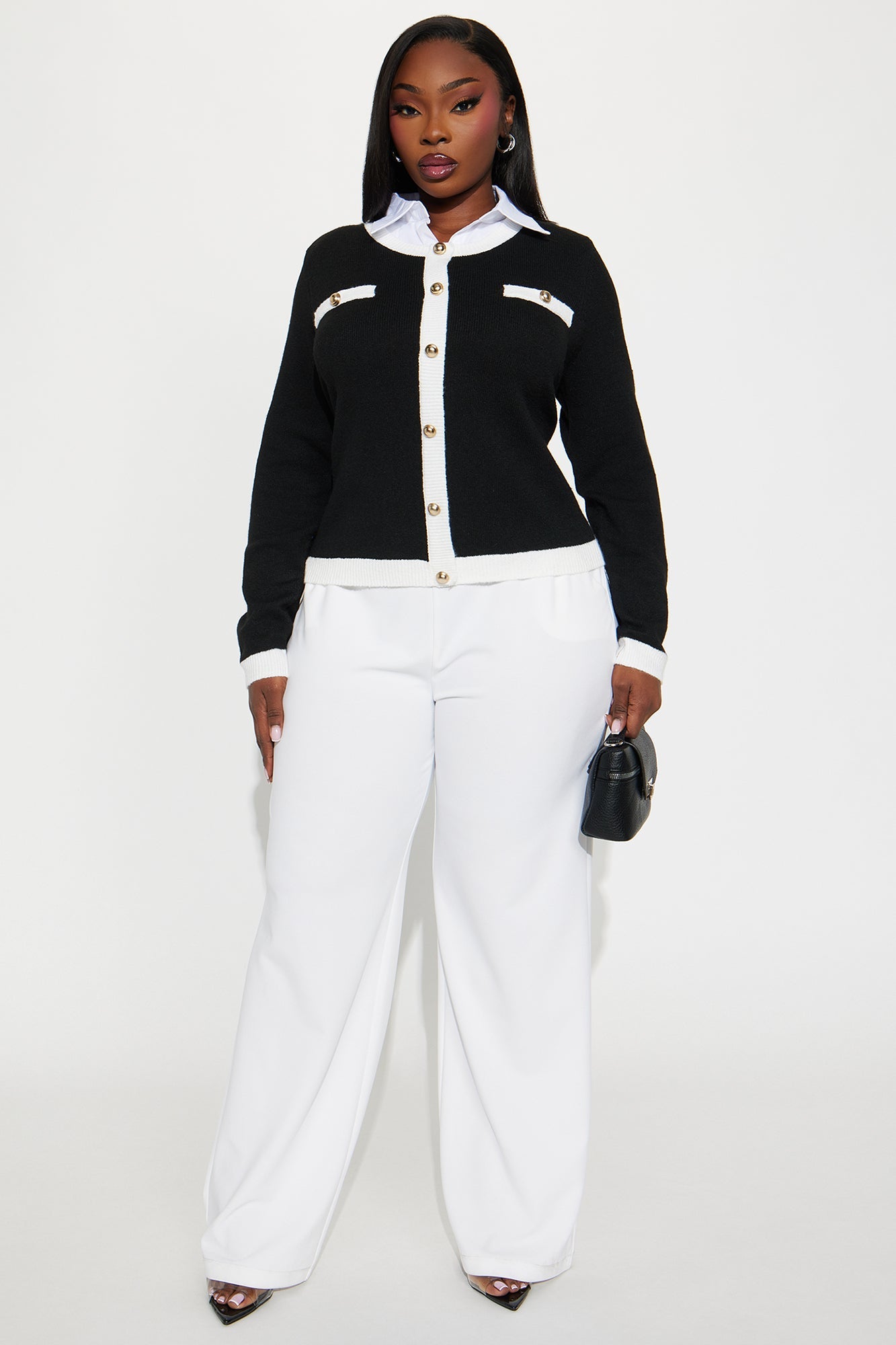 Golden Era Button Front Collared Cardigan - Black/combo