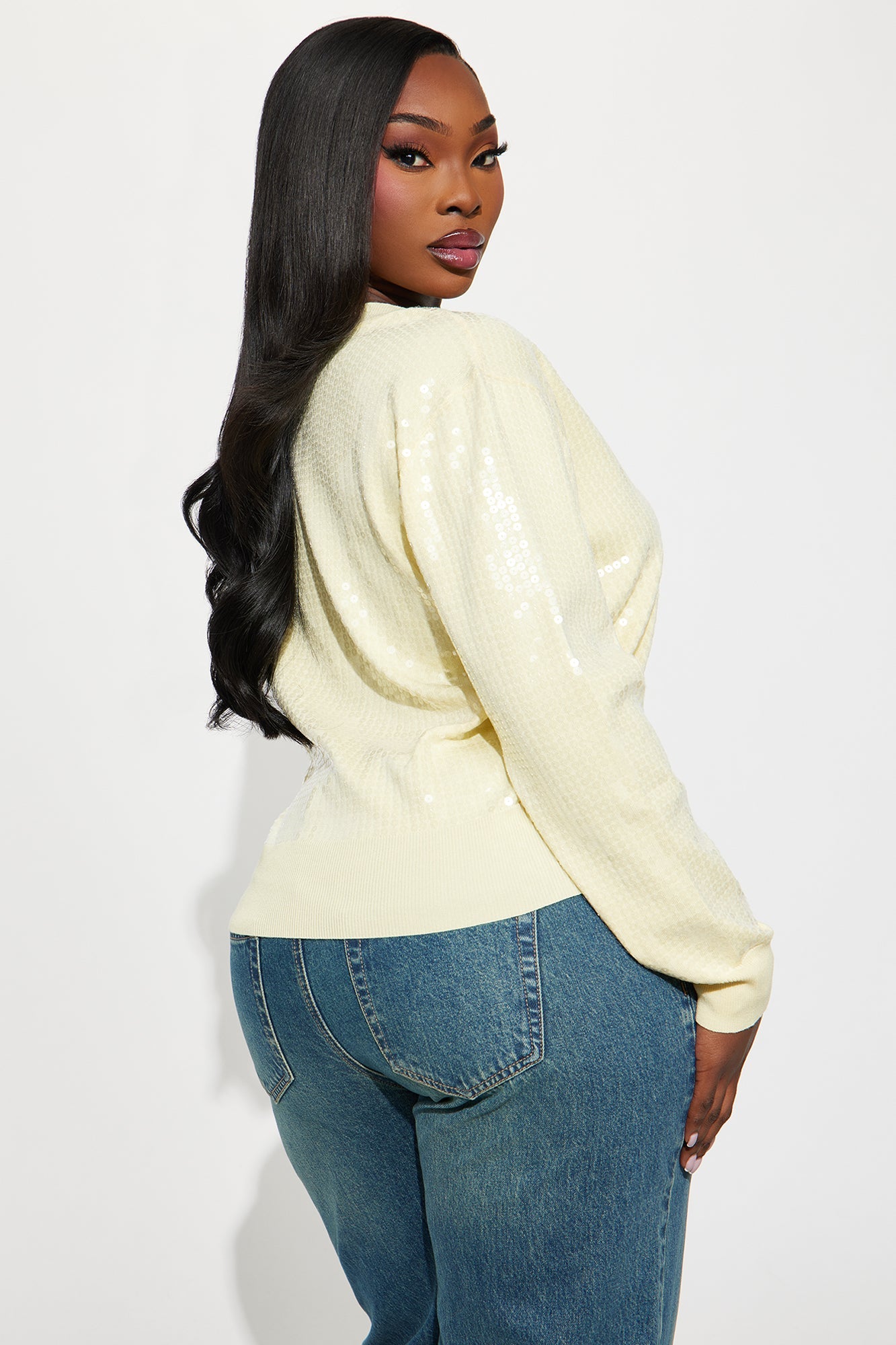 Starstruck Sequin Sweater Top - Butter Yellow