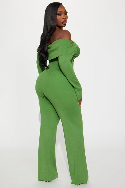 Stacey Sweater Off Shoulder Jumpsuit - Green