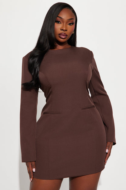 To The Point Tailored Mini Dress - Brown