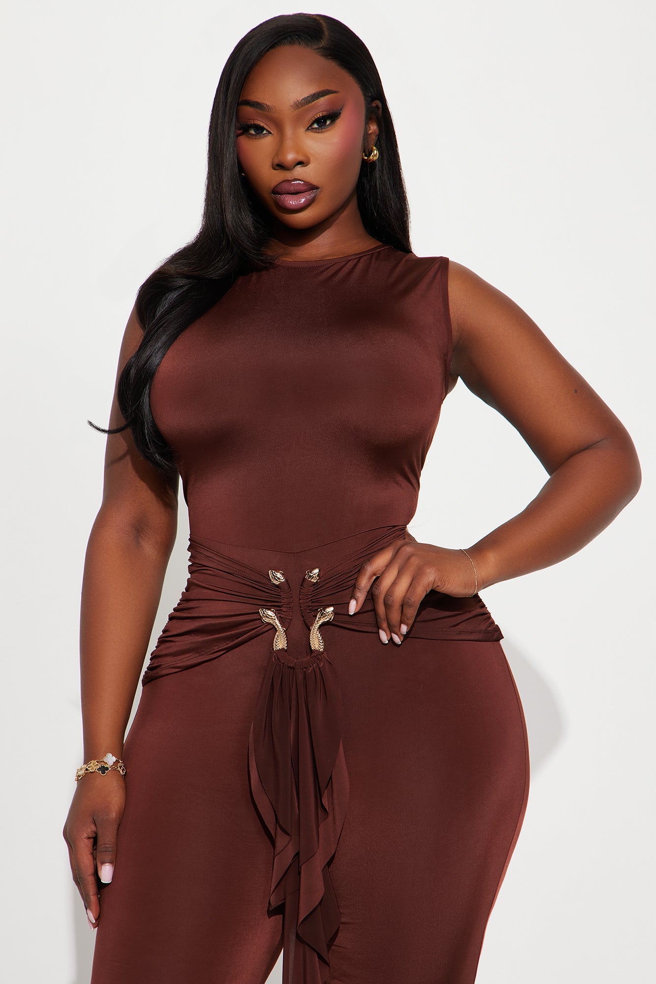 In The Moment Draped Jumpsuit - Chocolate