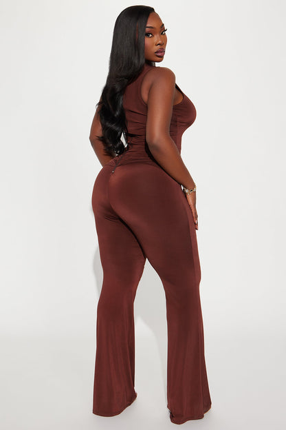 In The Moment Draped Jumpsuit - Chocolate